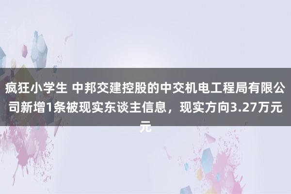 疯狂小学生 中邦交建控股的中交机电工程局有限公司新增1条被现实东谈主信息，现实方向3.27万元