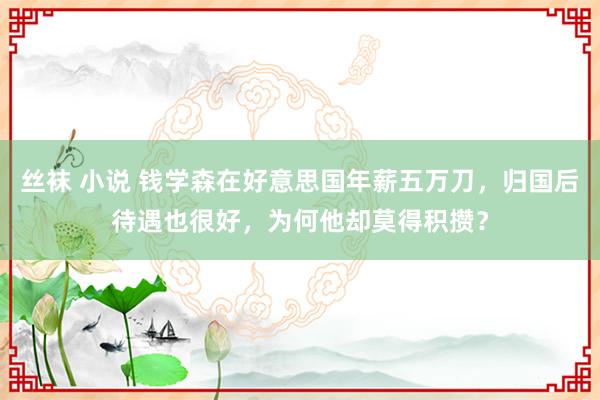 丝袜 小说 钱学森在好意思国年薪五万刀，归国后待遇也很好，为何他却莫得积攒？