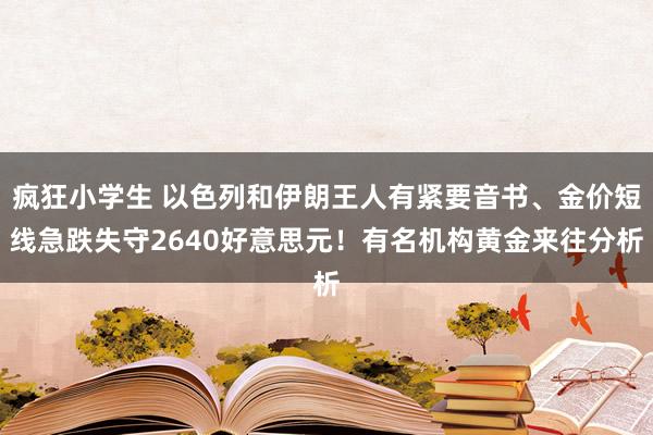 疯狂小学生 以色列和伊朗王人有紧要音书、金价短线急跌失守2640好意思元！有名机构黄金来往分析