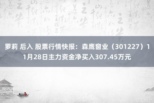 萝莉 后入 股票行情快报：森鹰窗业（301227）11月28日主力资金净买入307.45万元