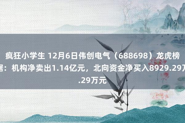 疯狂小学生 12月6日伟创电气（688698）龙虎榜数据：机构净卖出1.14亿元，北向资金净买入8929.29万元