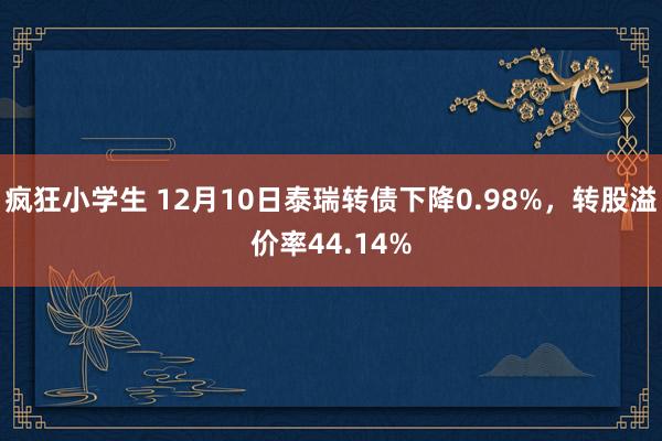 疯狂小学生 12月10日泰瑞转债下降0.98%，转股溢价率44.14%