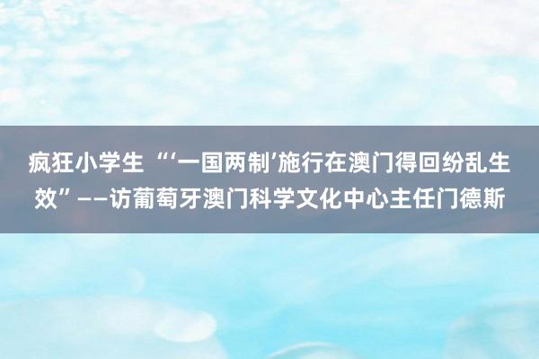 疯狂小学生 “‘一国两制’施行在澳门得回纷乱生效”——访葡萄牙澳门科学文化中心主任门德斯