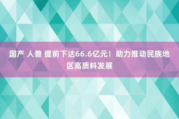 国产 人兽 提前下达66.6亿元！助力推动民族地区高质料发展